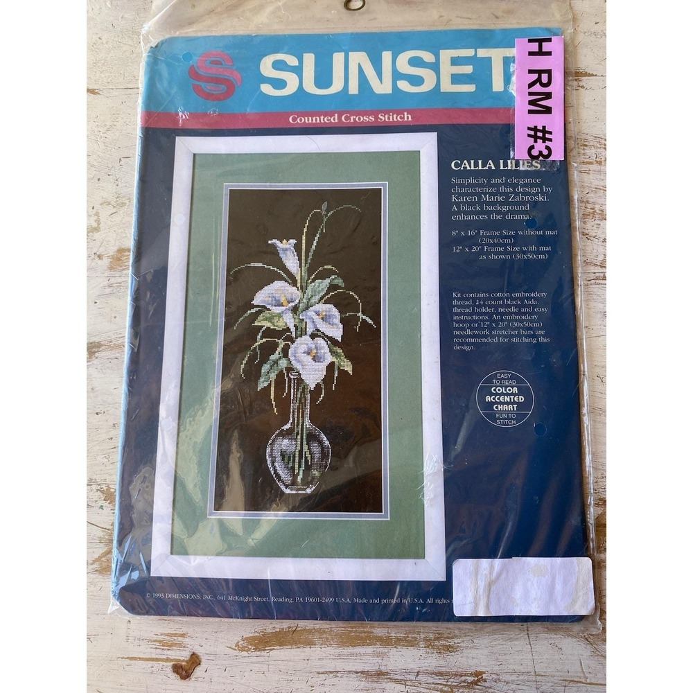 Vintage Dimensions Karen Zabroski Calla Lilies Cross Stitch Kit 13569 MCM 1993